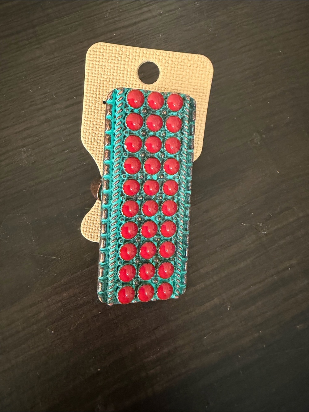 Turquoise and Red Western Beaded Statement Ring